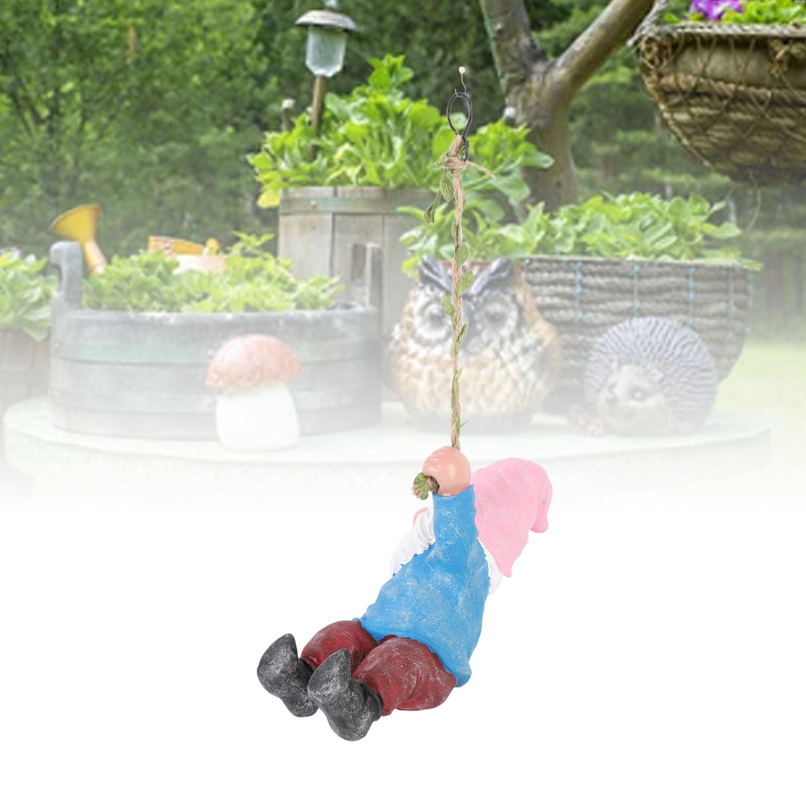 YAHHU 9.45 in Climbing Gnome Figurine Garden Statue Realistic Funny Tree Decoration, Blue