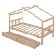 thumbnail image 5 of Modern Twin Size House Bed with Headboard and Footboard, Wooden Platform Bed Frame with 2 Drawers and Roof, Kids Bed for Kids, Teens, Girls, Boys, Natural, 5 of 9