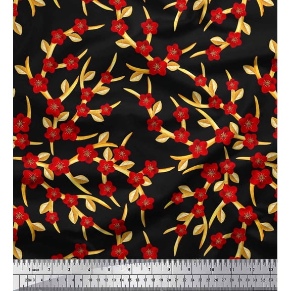 Soimoi Cotton Duck Fabric Leaves & Anagallis Arvensis Floral Printed Craft Fabric by the Yard 42 Inch Wide