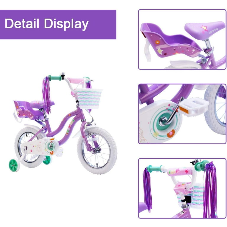 Coewske Princess Kids 14 inch Girls Bicycle with Training Wheels Light Purple Walmart