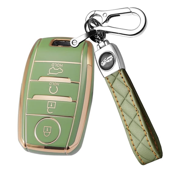 4 Button Golden-Edge Soft Key Fob Cover for Kia Seltos Carens 2022 Sonet Key Keyless Full Protection Key Case Shell with Leather Keychain