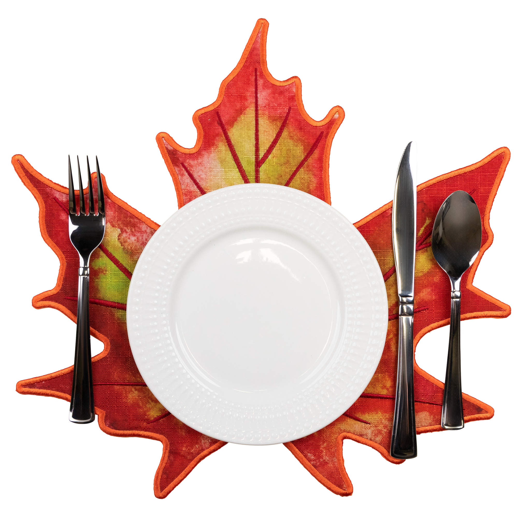 Embroidered Maple Leaf Fall Harvest Placemats - 14.75" - Orange and Red - Set of 4