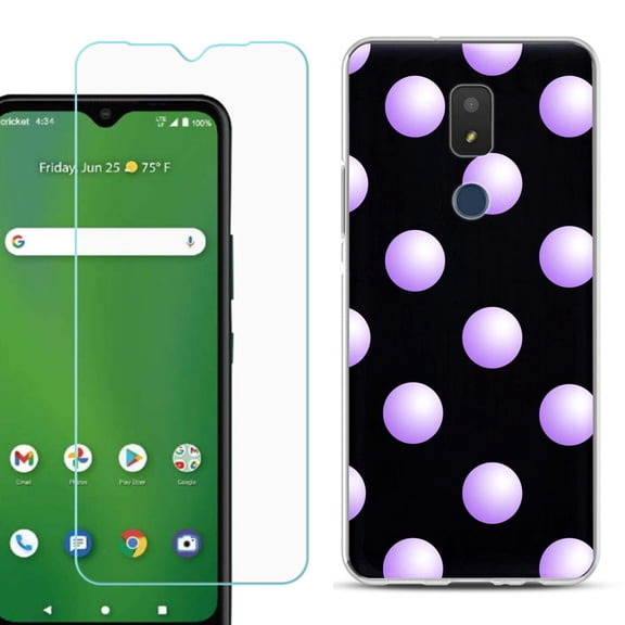 Slim-Fit TPU Fashion Phone Case for Cricket Icon 3, with Tempered Glass Screen Protector, by OneToughShield ® - Polka Dot / Purple