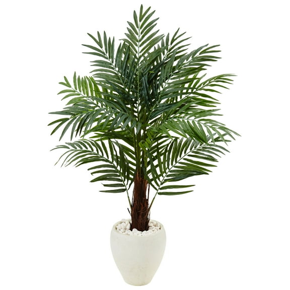 4.5’ Areca Palm Artificial Tree in White Oval Planter