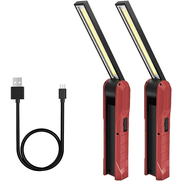 2 piezas de luz de trabajo LED recargable, 5 modos de luz de trabajo, luz mecánica, luz de antorcha plegable con luz de inspección de base magnética para camping, reparación de automóviles, rojo Afortunado Sencillez