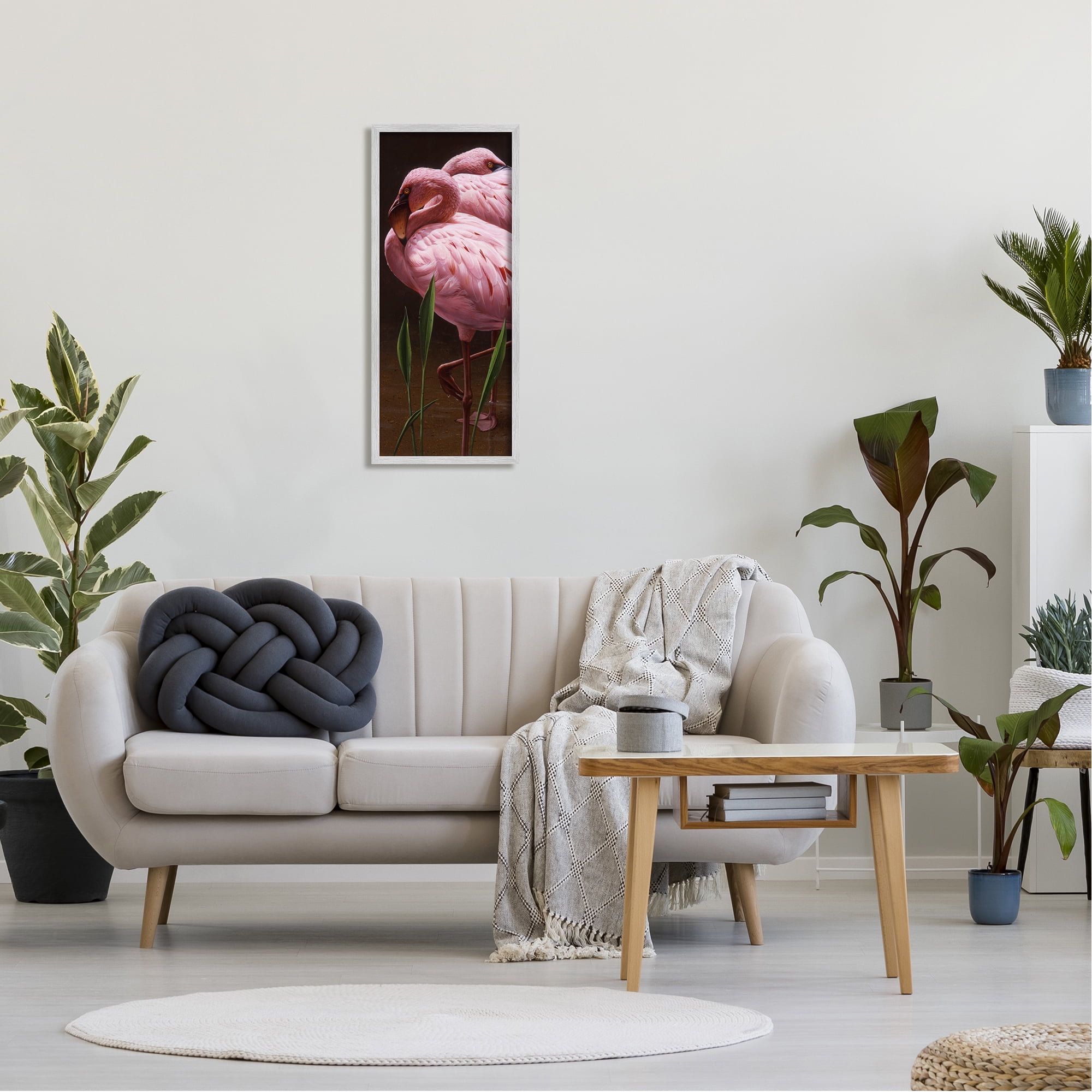 Stupell Industries Two Flamingos Pond Nature Animals & Insects Painting Gray Framed Art Print Wall Art