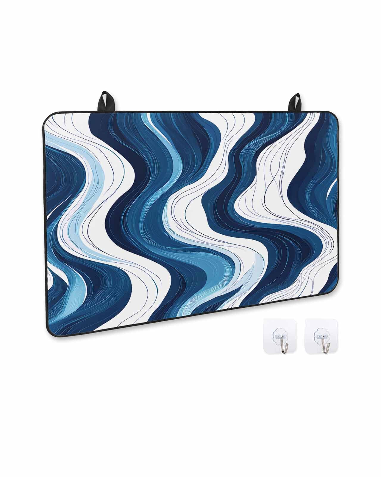 nqOlkjepod Large Induction Cooktop Protector Mat 24"x21", Blue Stripe Stove Top Covers for Electric Stove, Geometric White Coastal Wave Modern Ocean Stove Burner Cover Mats, Glass Top Stove Cover