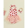 thumbnail image 4 of Lairauiy Baby Toddler Girl 2Pcs Summer Outfits Ruffle Sleeveless Floral Embroidery Tulle Skirt Romper with Headband Set,0-24M, 4 of 9