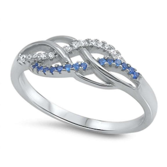 Simulated Sapphire Clear CZ Infinity Ring Sterling Silver Size 8