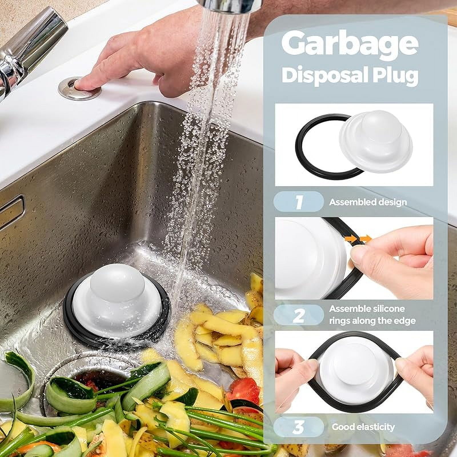 Mudder 3 Pcs Kitchen Sink Drain Strainer and Stopper Stainless Steel Garbage Disposal Plug with Handle Universal Anti-Clogging Kitchen Sink Filter Sieve Basket Strainer (Silver)