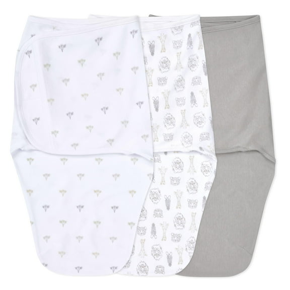 aden   anais Essentials No Zip Wrap Swaddles, On Safari, Grey, Unisex, Neworn, 0-3 Months, 3-Pack