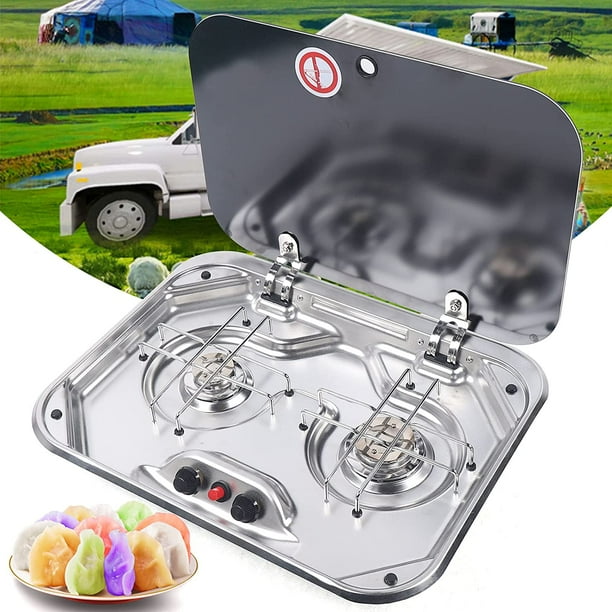 FETCOI Gas Stove Hob and Stainless Steel Sink Combo W/Glass Lid Portable 2 Burner LPG Gas Stove