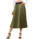 thumbnail image 1 of Falda de mujer Allegra K con cintura elástica, falda midi plisada metálica en línea A, verde militar, talla L, 1 of 6