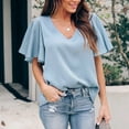 thumbnail image 4 of Womens Summer V Neck Chiffon Blouses Ruffle Short Sleeve V Neck Solid T Shirts Tops Dressy Casual Loose Tunic Tees Shirts, 4 of 7