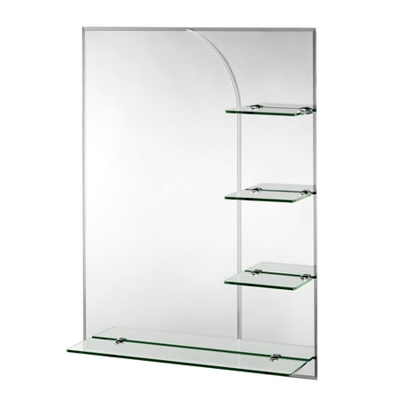 Croydex Bampton Beveled Edge Wall Mirror 32-Inch x 24-Inch with Shelves and Hang 'N' Lock Fitting System