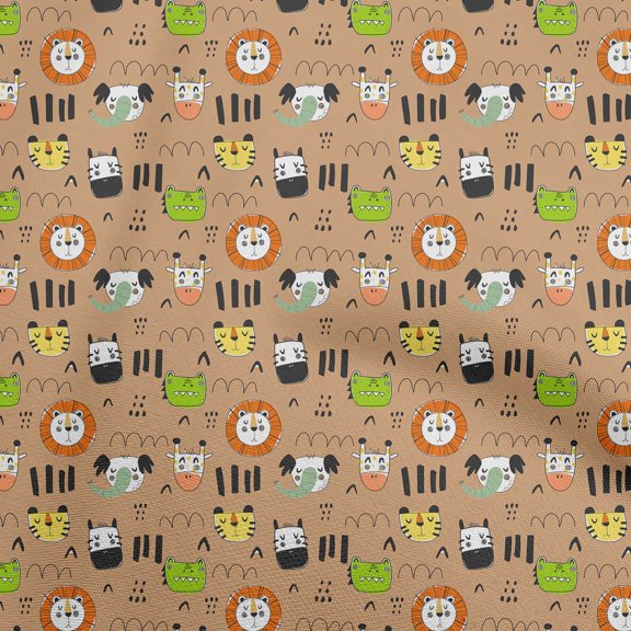 oneOoneRayonBrownFabricKidsAnimalSewingMaterialPrintFabricByTheYard56InchWide