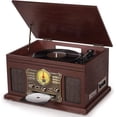 thumbnail image 1 of Tocadiscos Bluetooth 10 en 1, Tocadiscos de 3 velocidades para Vinilo con Altavoces, Convertidor de LP a MP3, CD, Reproductor de Cassette, Radio FM, Transmisión inalámbrica | rojo marrón, 1 of 5