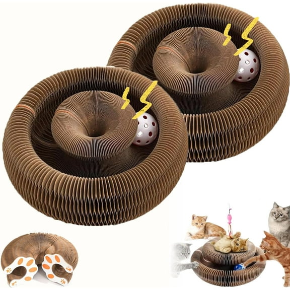 Kitty Curls Cat Toy, Cat Kurlz, Marlenes Kitty Curl, Marlenes Pet Shop, Kitty Curlz, Cat Toy Marlene, Foldable Accordion Cat Toy, Magic Organ Cat Scratch Board with Ball (2Pcs)
