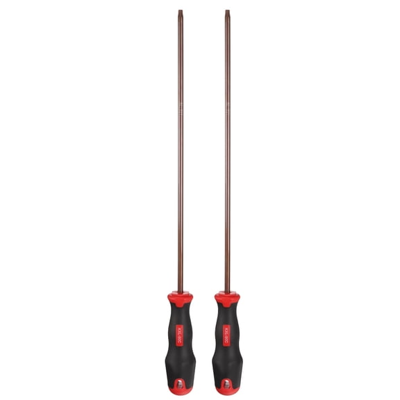 Uxcell 2pcs T27 Torx Screwdriver 16.14" Magnetic Screwdrivers 4.33" Heat-Treated S2 Alloy Steel with Ergonomic Handle for DIY Repairing, Red Brown