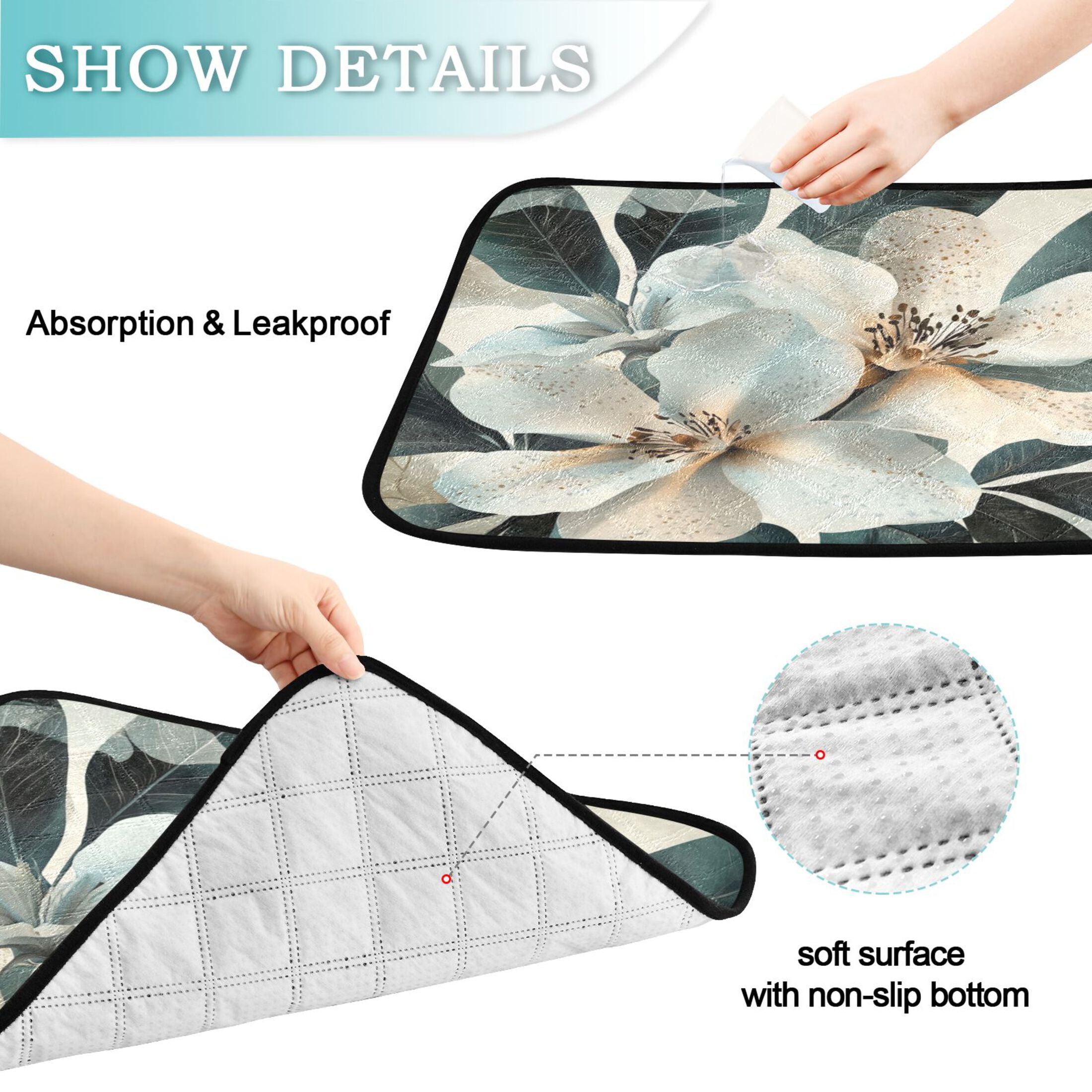 Qxltty Exotic White Flowers Cat litter Pads Pet Set of 3 Diaper Mats Center Anti-leakage Layer Absorbent Soft and Comfortable