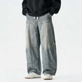 thumbnail image 6 of Aimik Men's Washed Wide Leg Denim Jeans Loose Baggy Straight Trousers Retro Streetwear Pants for Casual Fashion, 6 of 6