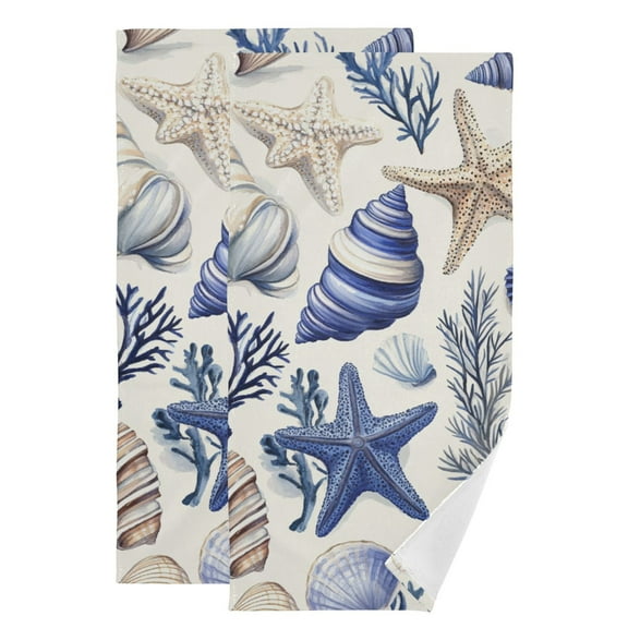 Shells and Starfish Hand Towel Absorbent Bath Towels for Bathroom Sports Gym(28.3" X 14.4") Set of 2