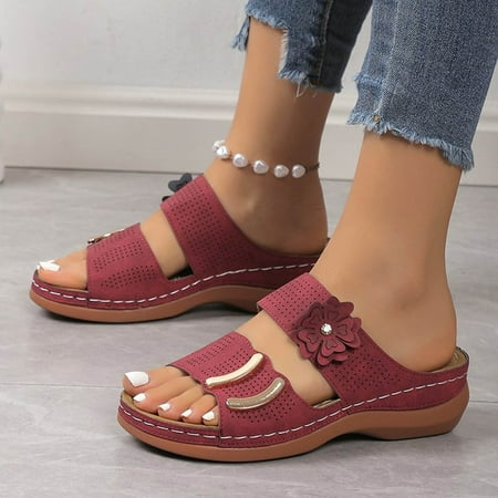 

Sandalias De Mujer De Verano Sandals Comfortable Summer Sandals Flat Sandals for WomenWomen s Casual Flat Sandals Floral Sandals Lady Sandals Women SlippersRed38