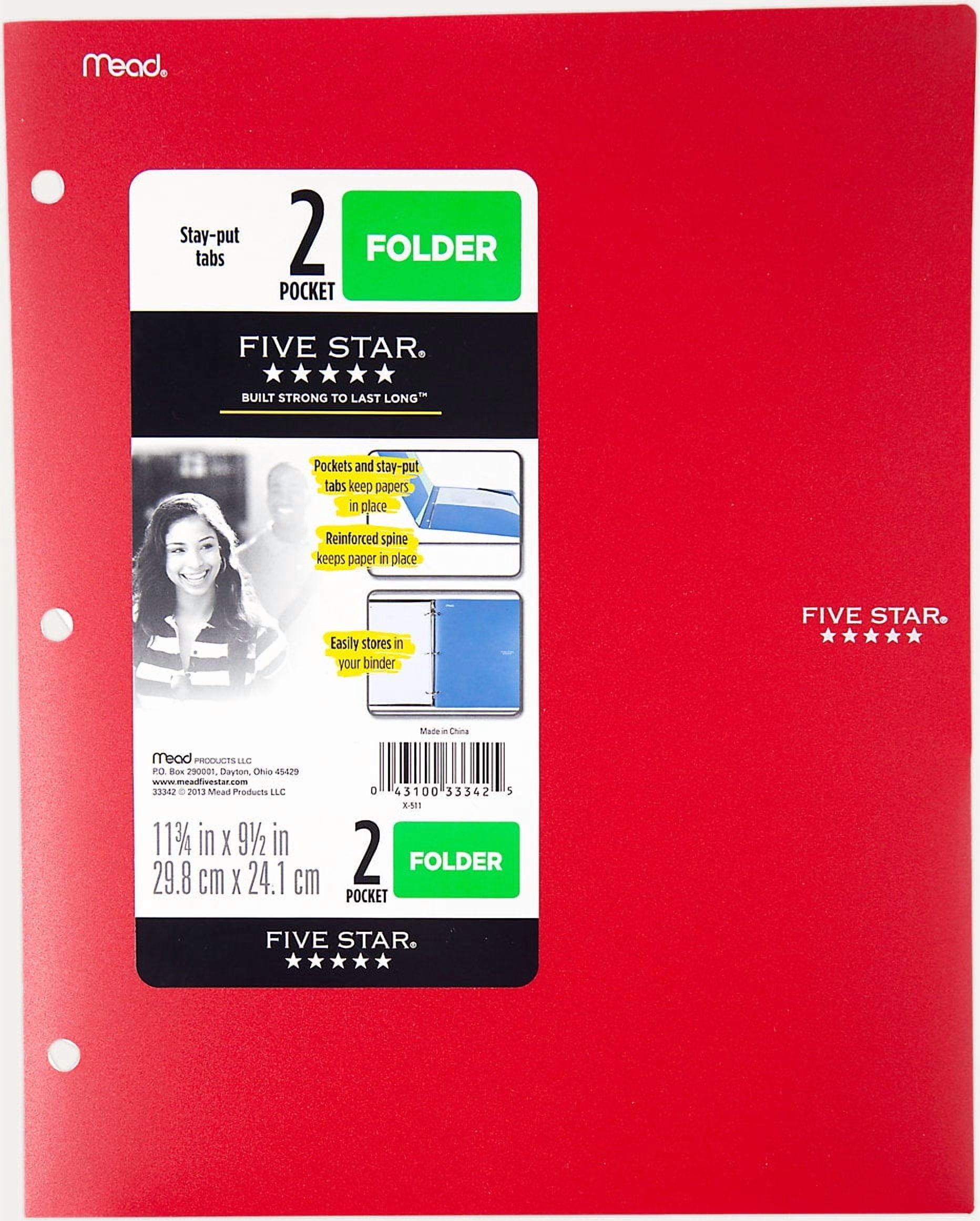 Five Star 2-Pocket Stay-put Tabs Folder with Three Hole Punched Black (33943)