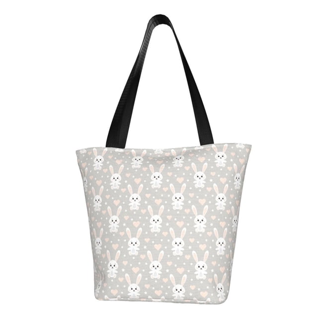 Fotbe Rabbit And Heart Bolsa de Playa con Estampado, Bolsa de Hombro, Bolsa de Mano Espaciosa, Bolsa de Viaje Ligera, Bolsa de Compras Versátil