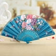 thumbnail image 2 of YUEHAO Fans Chinese Style Dance Wedding Party Lace Silk Folding Hand Held Flower Fan fan decorative fan Sky Blue, 2 of 2