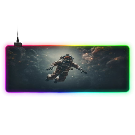 Large RGB Gaming Mouse Pad Led Glowing Mousepad Non-Slip Rubber Base 13 Light Modes 31.5x11.8 Astronaut in Nebula