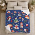 thumbnail image 5 of Christmas Cats, Mugs, and Wrapped Gifts on Blue, Playful Pet Portrait, Warm Flannel Blanket for Living Room and Reading Nook, Cat Lovers Christmas Gift, Pet Lover Home Decor, 5 of 9