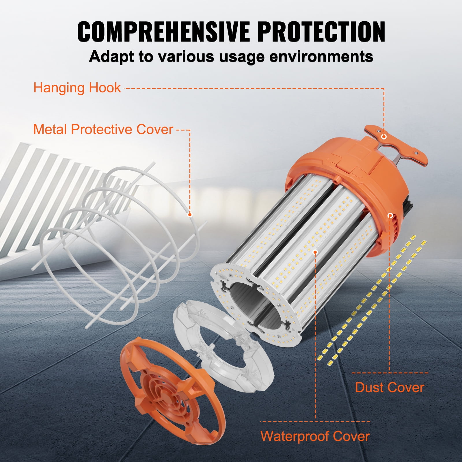 KFFKFF LED Mobile Task Light, 150W, 20000lm, 5000K Sturdy & Water-Proof, Connectable to 6 Devices, Ceiling or Stand Construction Site Lighting for Interior & Exterior Application