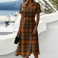 thumbnail image 2 of Ladies' Plaid Casual Fashionable Short Sleeved V-neck Dress Brown F L, 2 of 5