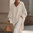 thumbnail image 4 of QIYAGBSA V Neck Sweaters for Women Oversized Batwing Long Sleeve Knit Pullover Relaxed Tunic Fit with Asymmetric Hem for Fall Winter Casual, 4 of 7