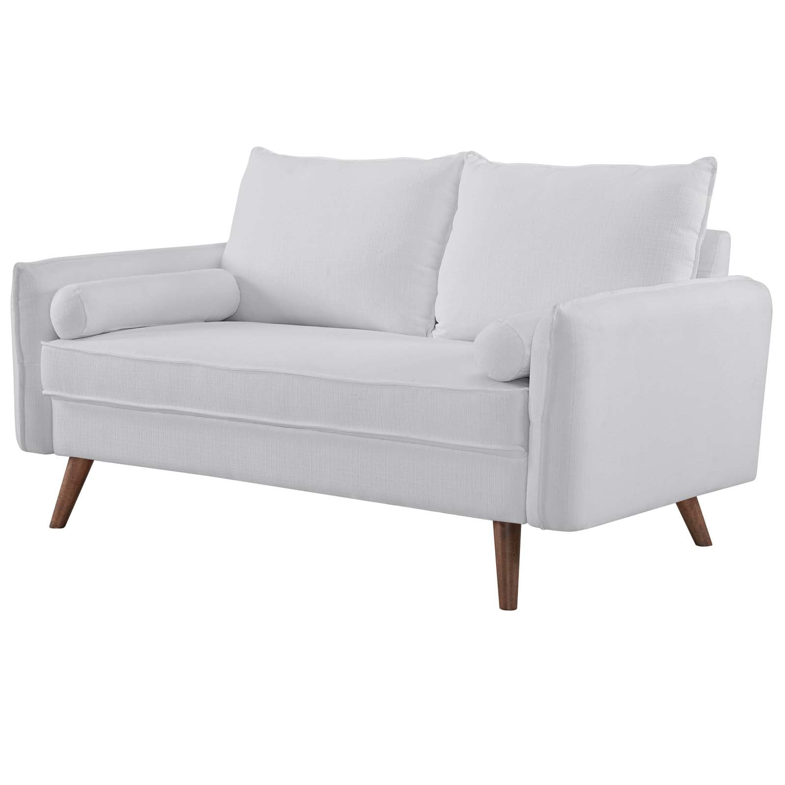 Revive White Tufted Fabric Loveseat with Wood Legs