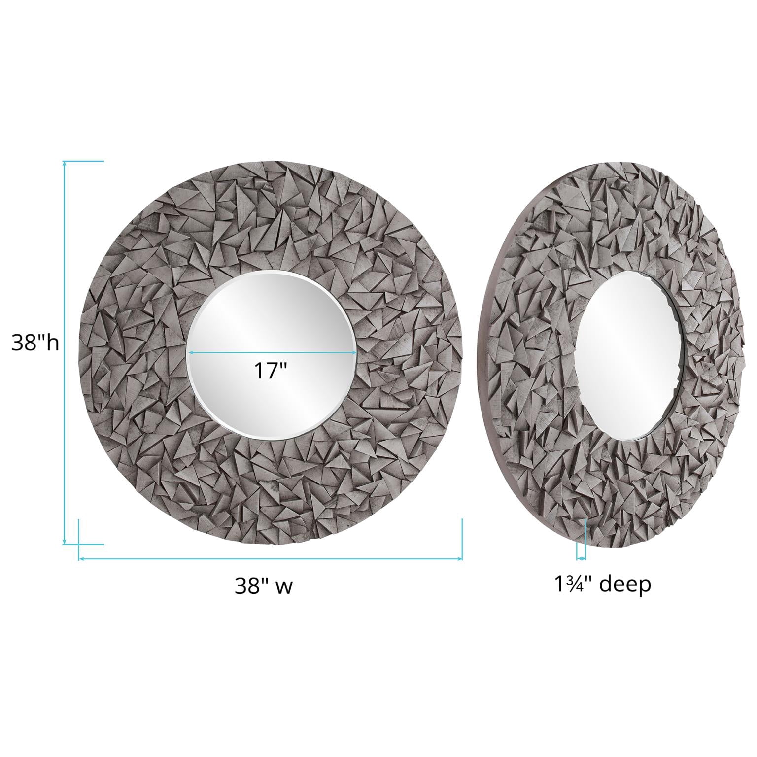 Tyler Dillon Gray Round Wall Mirror with Wood Block Mosaic Frame - 38"D