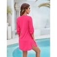 thumbnail image 5 of Women's Swimsuit Cover Up, V-Neck Button Down Beach Coverup for Swimsuit, Lightweight Bathing Suit Jacket for Beach, Pool Rose Red L, 5 of 8