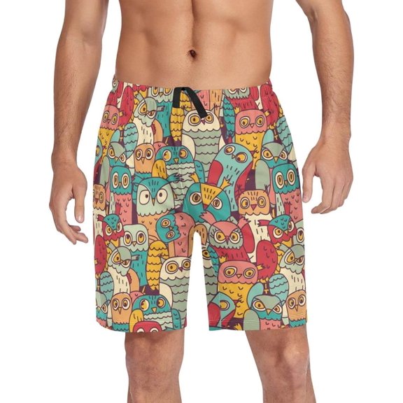 GZHJMY Owl Pajama Pants Short for Men, Lounge Pants Lightweight Men Pajama Bottoms with Drawstring Pockets, Christmas New Year Birthday Gifts, XX-Large