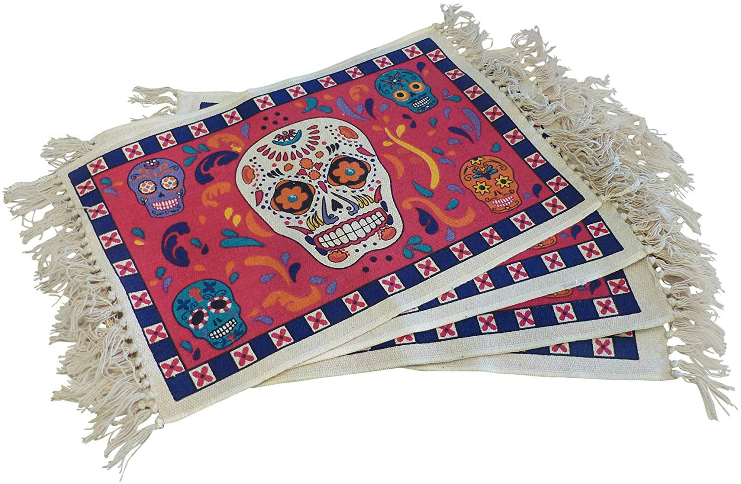 Sugar Skull Place Mats with Four Matching Cloth Napkins.