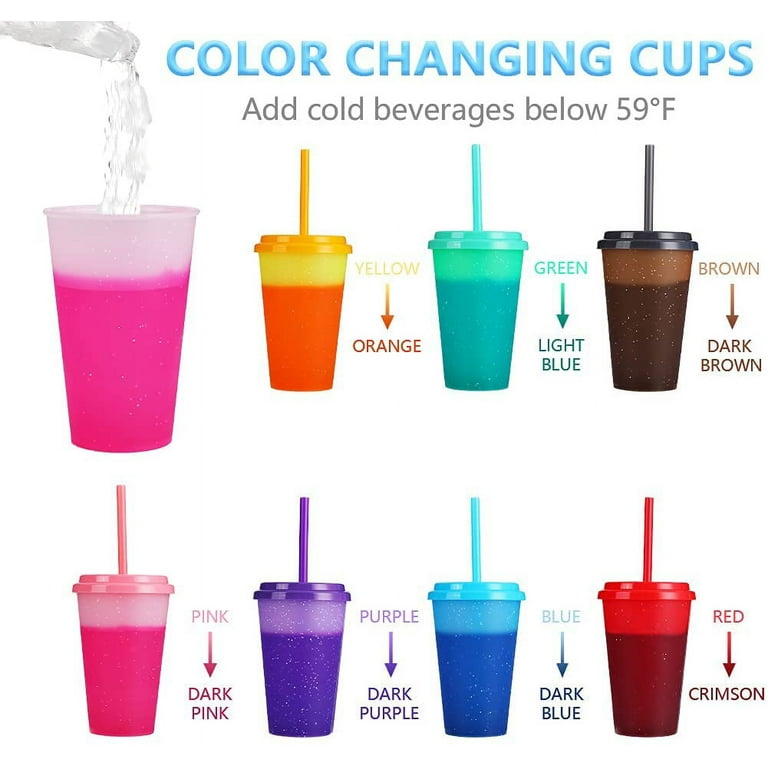 Nogis Color Changing Cups with Lids & Straws - 7 Pack Cute Reusable Bulk  Plastic Cup Tumblers - Iced Coffee Cold Cups 12oz Party Tumbler for Kids  Adults 