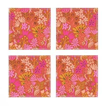 

Linen Cotton Canvas Cocktail Napkins (Set of 4) - Bright Pink Bouquet Floral Wildflower Meadow Feminine Maximalist Print Cloth Cocktail Napkins by Spoonflower