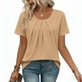 thumbnail image 4 of ClodeEU Women's Short Sleeve Round Neck T-Shirt,Trendy Casual Dressy Tee Summer Spring Tops Khaki,Womens Plus M, 4 of 7