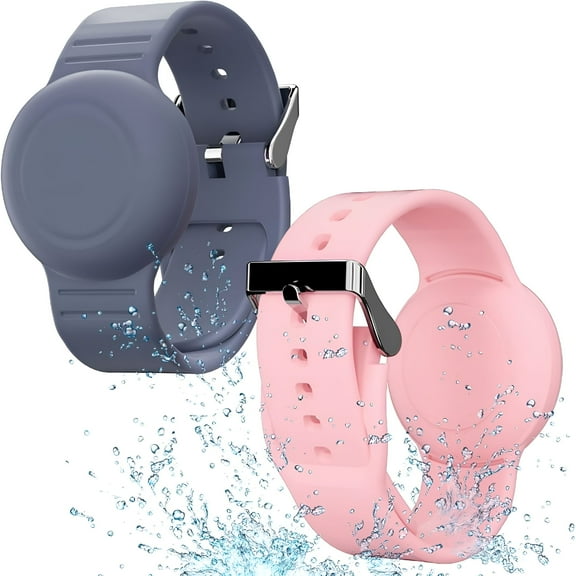 GJX Waterproof Bracelet for Kids, Soft Silicone Hidden Wristband, Lightweight GPS Tracker (Grey Blue & Pink)