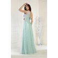 thumbnail image 2 of Womens Sage Formal Wedding Embroidered Long V-Neck Sleeveless A-Line Plus Size Dress, 2 of 5