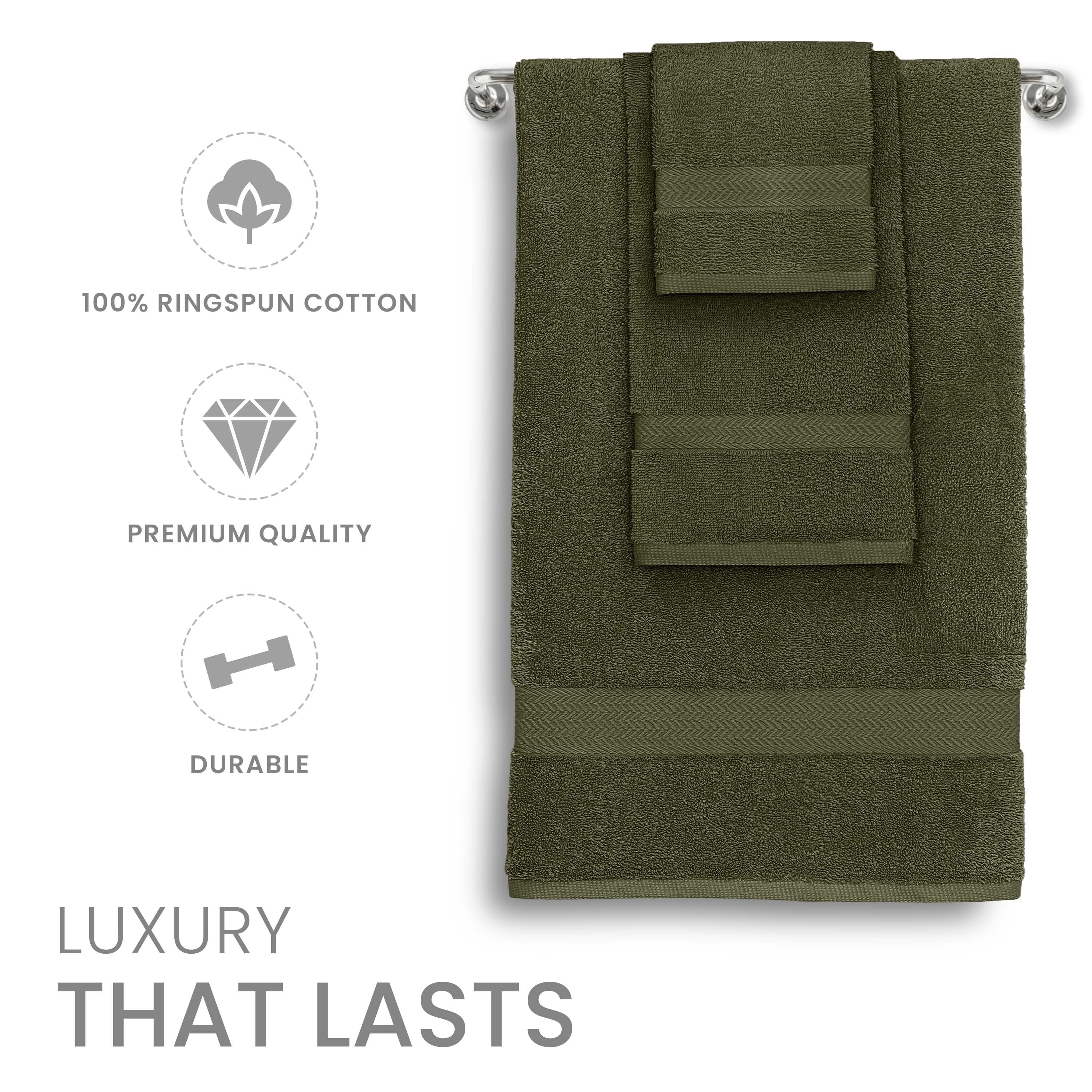Martex 6-Piece 100% Ringspun Cotton Towel Set, Quick Dry Soft & Absorbent, Dark Green