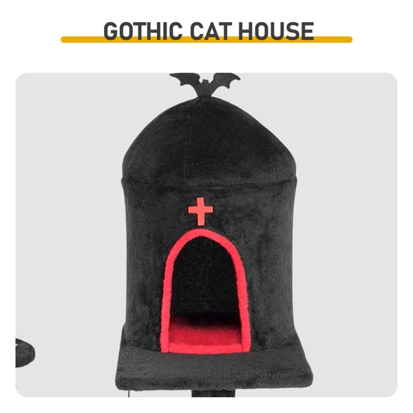 Alvantor Gothic Cat Tree 53.5 in with Coffin Bed and Cat Condo Multi Level Tower with Sisal Scratching Posts Spider Toys