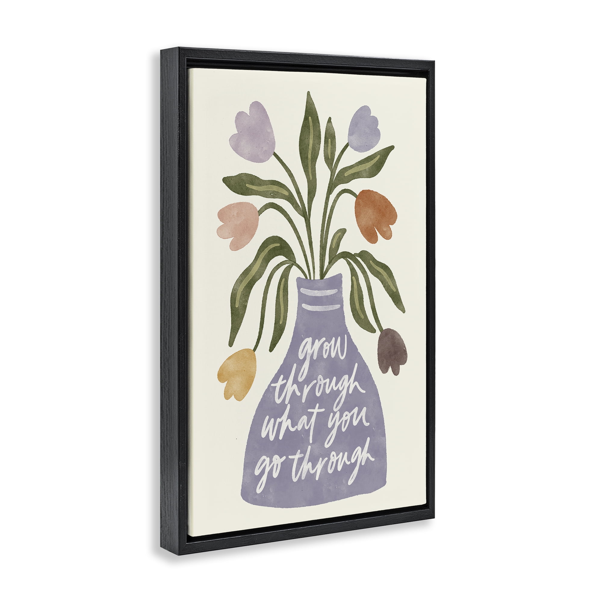 Stupell Industries What You Go Through Flowers Plants & Flowers Painting Black Floater Framed Canvas Art Print Wall Art, 21 x 31