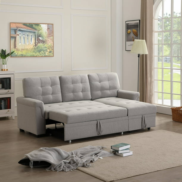 Segmart Grey Mid Century Twin Size, Living Room Sectional Sofa Bed