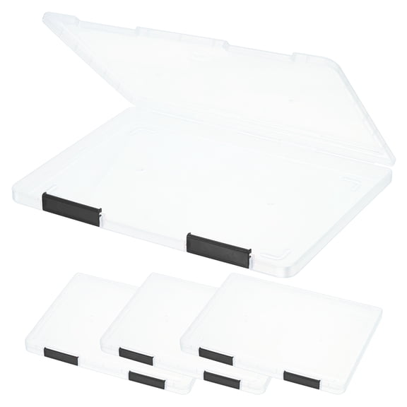Uxcell Clear A4 File Portable Project Case with Buckle Plastic Storage Box for 8.5" x 11" Letter Paper Scrapbook Paper Storage Boxes, 4Pcs, 12.2"x9.1"x0.8", Black